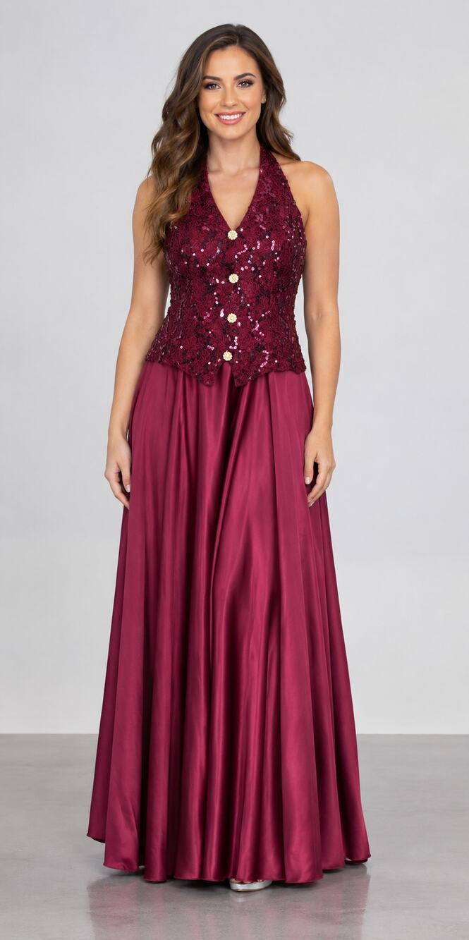 Dave And Johnny Sequin Halter Maxi Evening Formal Dress Womens Size 11-12